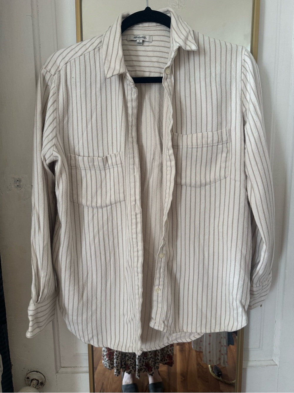 Madewell Cream Button-Down Shirt with Thin Tan Stripes
